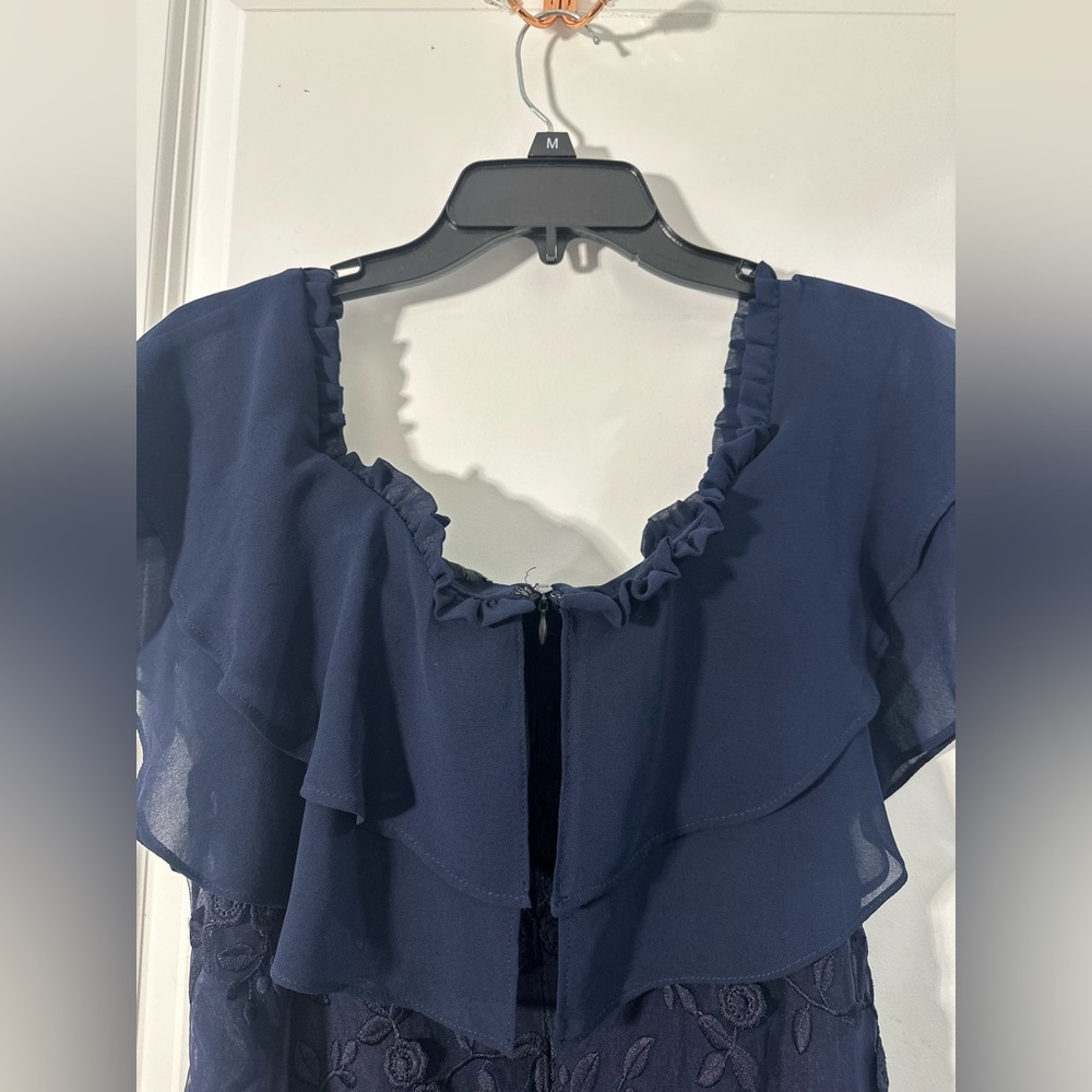 Lauren Ralph Lauren Navy Lace Dress Size 8 Elegant Overlay Cocktail Formal - Picture 7 of 11